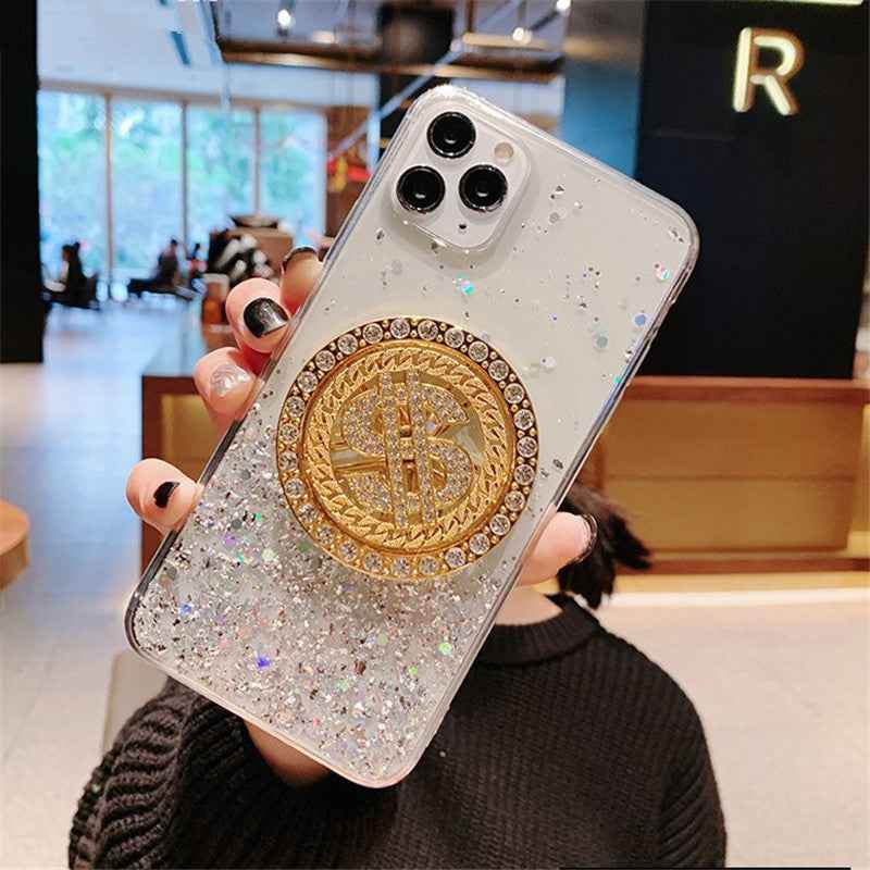 Jelly transparent white 3D Diamond Dollar Turnplate Phone Case Luxury Designer 1621838228852 Print Material