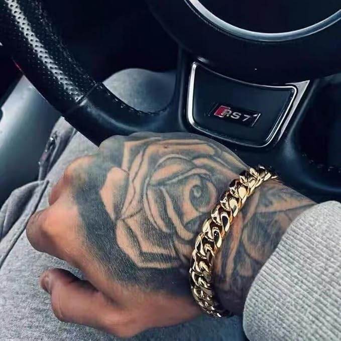 Cuban Link Chain Bracelet 24k Real Gold Plated 1739193263907-4 Mens Bracelets