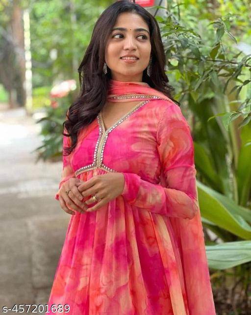 Alia Georgette Print Gown With Dupatta 1739274856873-44 Womens Gown