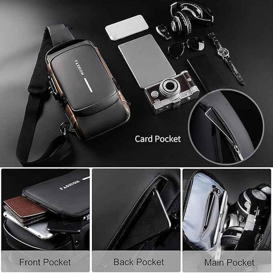 Crossbody Sling Bag for Men Women, Anti-Theft Fashion Chest Bag with Usb Charging Port, Messenger Bags, Waterproof Casual Shoulder Bag 1740568248047-21 Mens Bags & Backpacks