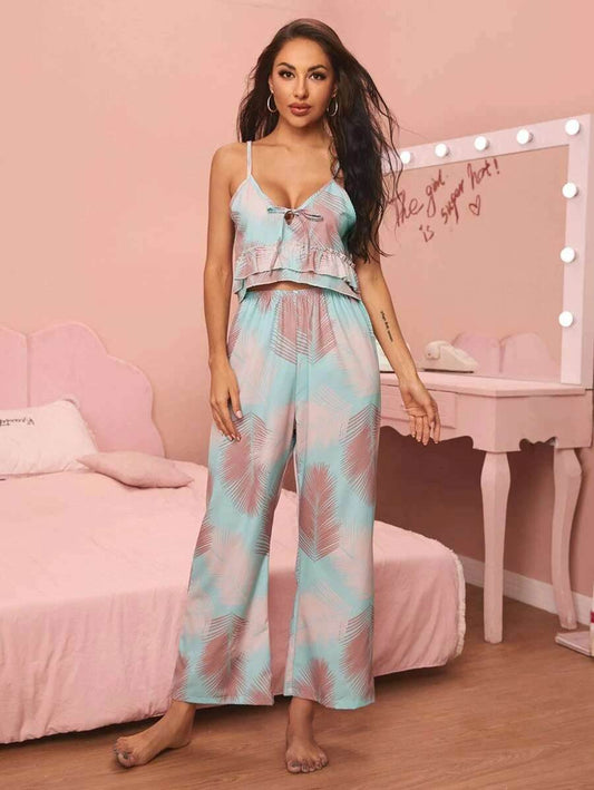 V-neck Sling Print Comfortable Pajama Set 48cbe233-8352-4f7f-a8e8-527389cfefe6-_2 Print Material