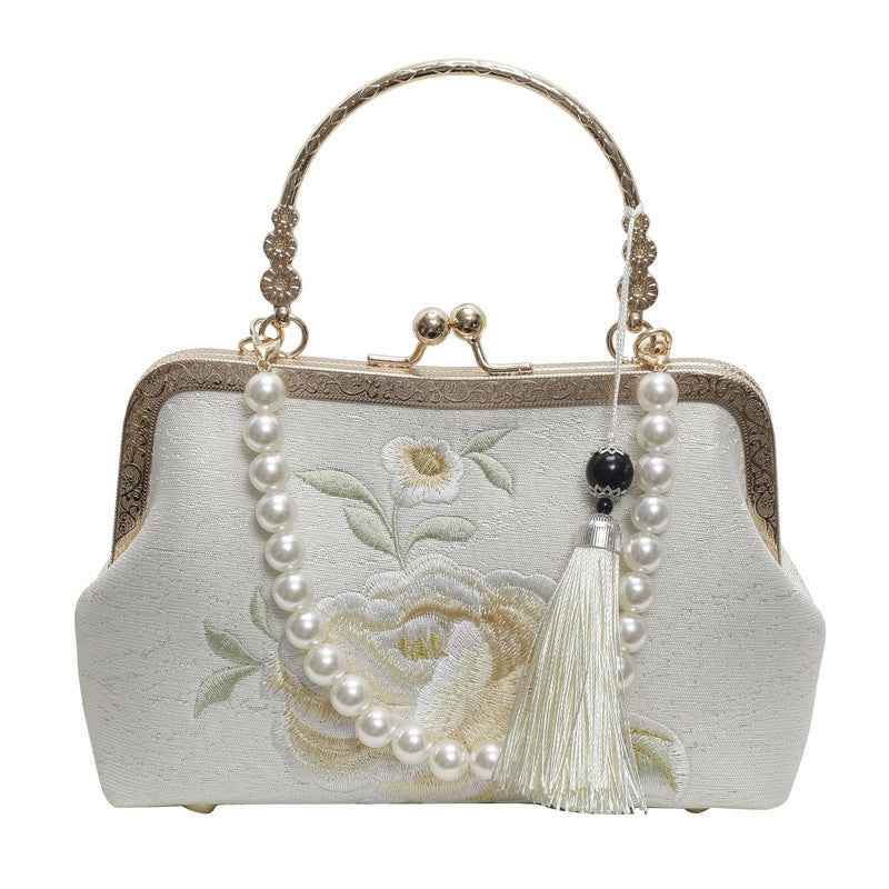 White BOSS MANGO Elegant Embroidered Evening Bag 4f23fcec-d32b-4b86-9631-244698e55578 Print Material