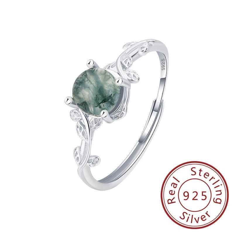 S925 Silver Green Moss Ring Water Plants Agate Stone Finger Ring 993722da-03f6-4782-a48e-1a49cf3337f7 Print Material