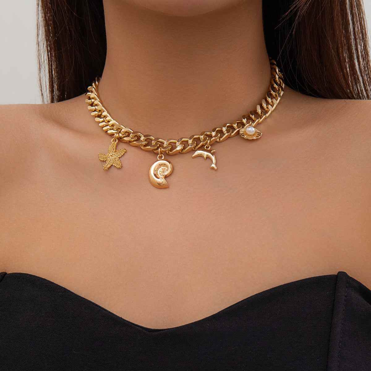 Necklace Gold Creative Boho Conch Dolphin Starfish Pendant Choker Necklace Bracelets Women Trendy Vintage Tassel Chain Grunge Jewelry Fashion Jewelry O1CN01ytkS0e23kFPCFTYL0__2588757293-0-cib Print Material