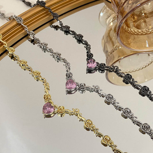 Rhinestone Love Rose Chain Necklace For Women b162ddf0-1a55-442b-ab1d-5260ea1d98f3 Print Material