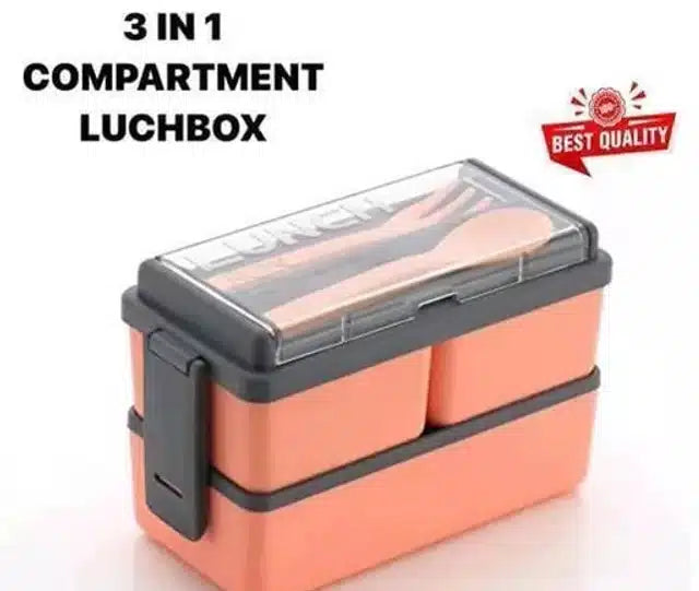 Plastic Lunchbox with Spoon & Fork (Peach, 1500 ml) cmimgopt-9a6b310b-e205-4a85-b20d-e163c0266146 Lunch Boxes
