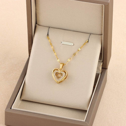 Double-layer Love Necklace With Rhinestones Titanium Steel Pendant Fashion Jewelry Woman Valentines Day Gift fcd80b36-4b79-4572-a35b-2a009d29106c Print Material