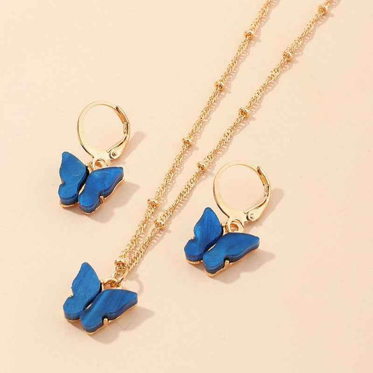 SZ0417baolan Butterfly Necklace and Earring Set ksqrf7-20-butterfly-necklace-and-earring-set-resin-fashion-jewelry Print Material