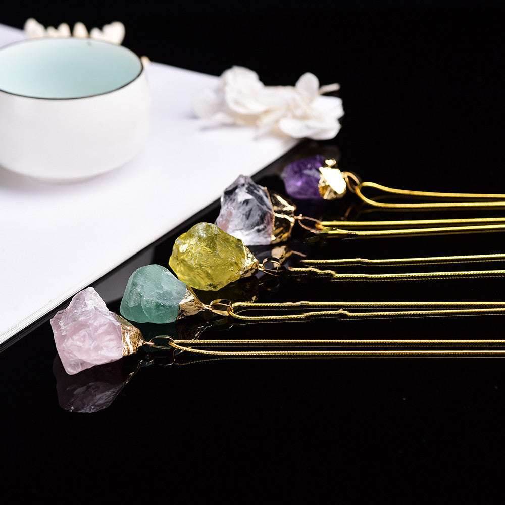 Natural Crystal Pendant With Gemstones + Chain 007edd06-df2d-4bbc-a91b-121031ff059c-_1 Accessories