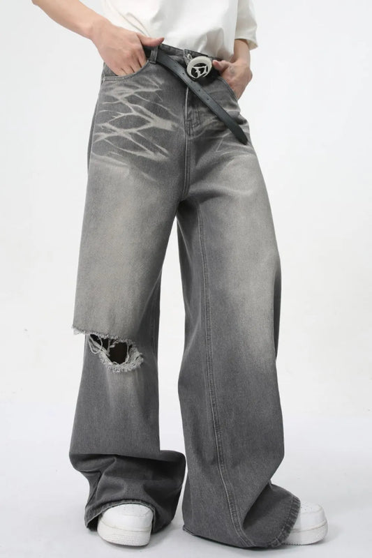 BOSS MANGO - Distressed Wide Leg Jeans with Pockets