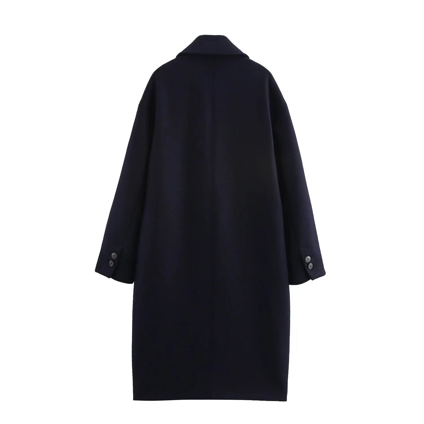 Flip collar long woolen coat jacket