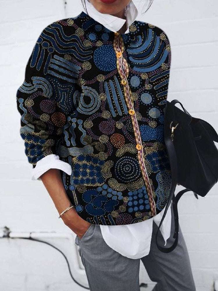 Brushed Geometric Print Cardigan Long Sleeve Top