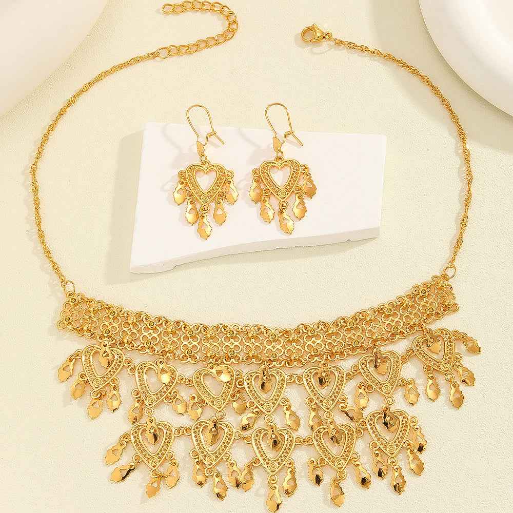 3pcs Fashionable Retro Luxury Heart-shaped Hollow Necklace Earrings Women's Set, Suitable For Party And Dance Gifts, Daily Wear - BOSS MANGO