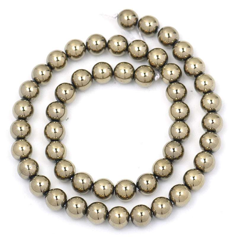 Electroplated Pyrite Glossy Round Beads