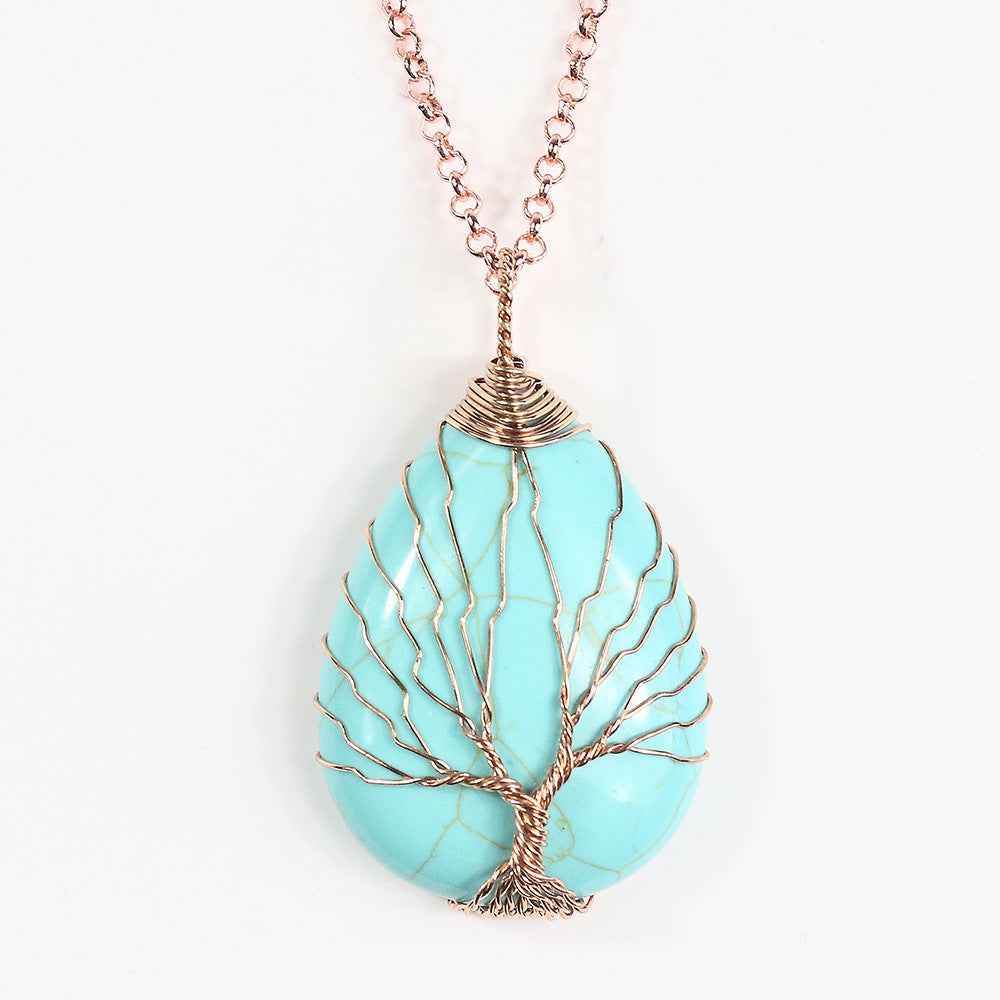 Natural Quartz Opal Stone Pendants Handmade Rose Gold Color Handmade Tree of Life Wrapped Drop Shaped Crystal Pendant Necklace 1617948480393 Print Material
