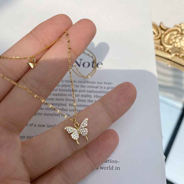 Fashion Jewelry Elegant Silver Color Shiny Butterfly Necklaces Ladies Exquisite Double Layer Clavicle Chain Necklace Jewelry Gift - BOSS MANGO