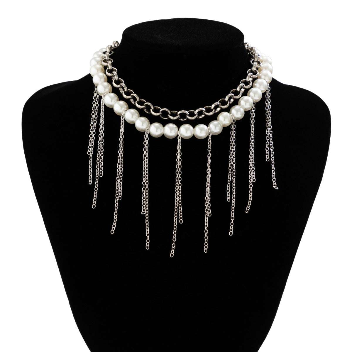 Pearl Tassel Fun Design Double-layer Retro Necklace Women's Accessories