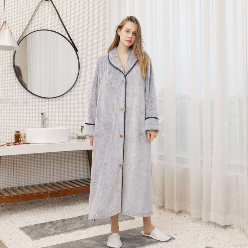 Pajamas for women in winter, thickened and elongated couple button waistband, loose oversized nightgown, men's bathrobe for spring and autumn