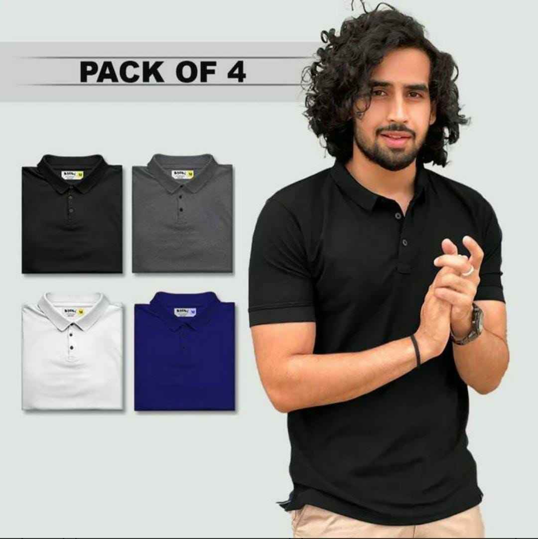 Men's Regular Wear Collar Poly-cotton T-Shirts (Pack of 4) (M, L, XL, XXL)