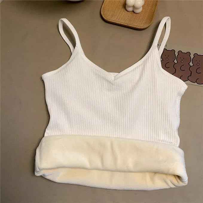 White Slips with Narrow Strap Slim Fit Cotton Thermal Fleece Underwear Tops