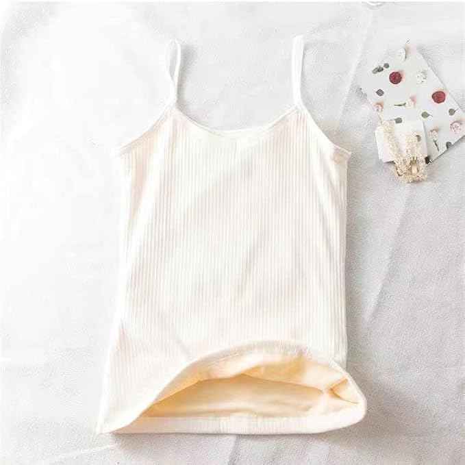 White Slips with Narrow Strap Slim Fit Cotton Thermal Fleece Underwear Tops