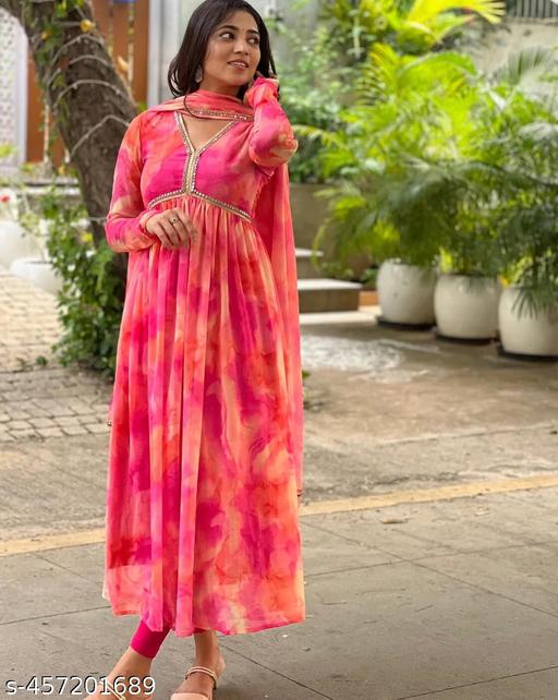 Alia Georgette Print Gown With Dupatta