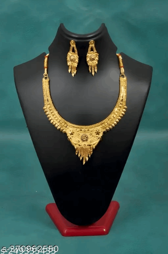 Jewellery Set Grand Look Gold Plated Necklace And Earring Set