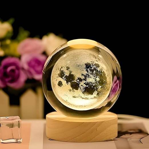 3D Crystal Moon Lamp, Creative Engraved Crystal 1742552599528-1 Table Lamps