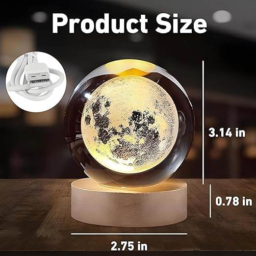 3D Crystal Moon Lamp, Creative Engraved Crystal 1742553167504-1 Table Lamps