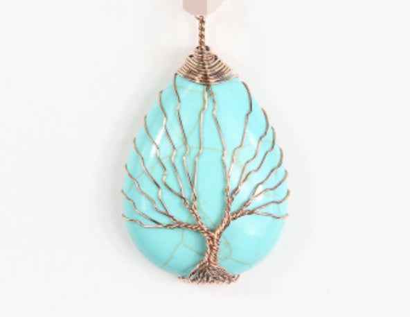 Turquoise Natural Quartz Opal Stone Pendants Handmade Rose Gold Color Handmade Tree of Life Wrapped Drop Shaped Crystal Pendant Necklace 1912d64e-ba15-4940-8114-22fa66bc1ec8 Print Material