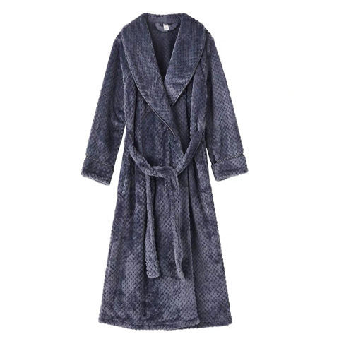 Autumn and winter extended thick couple bathrobe flannel waist cinched nightgown women's long sleepwear men's home clothes - BOSS MANGO