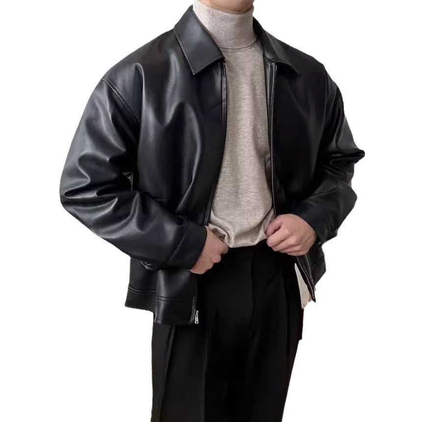 Leather Casual Baseball Uniform Motorcycle Jacket - BOSS MANGO