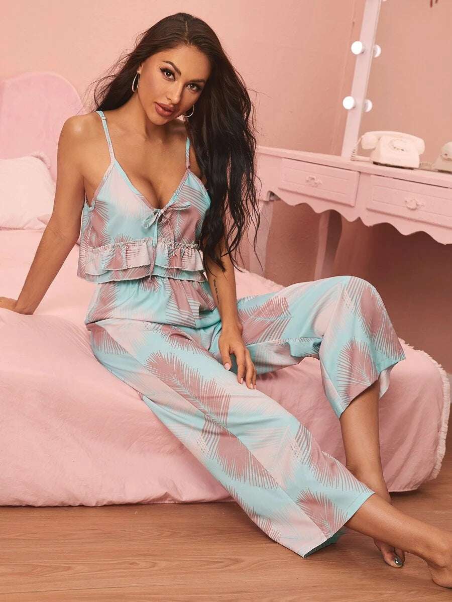 V-neck Sling Print Comfortable Pajama Set