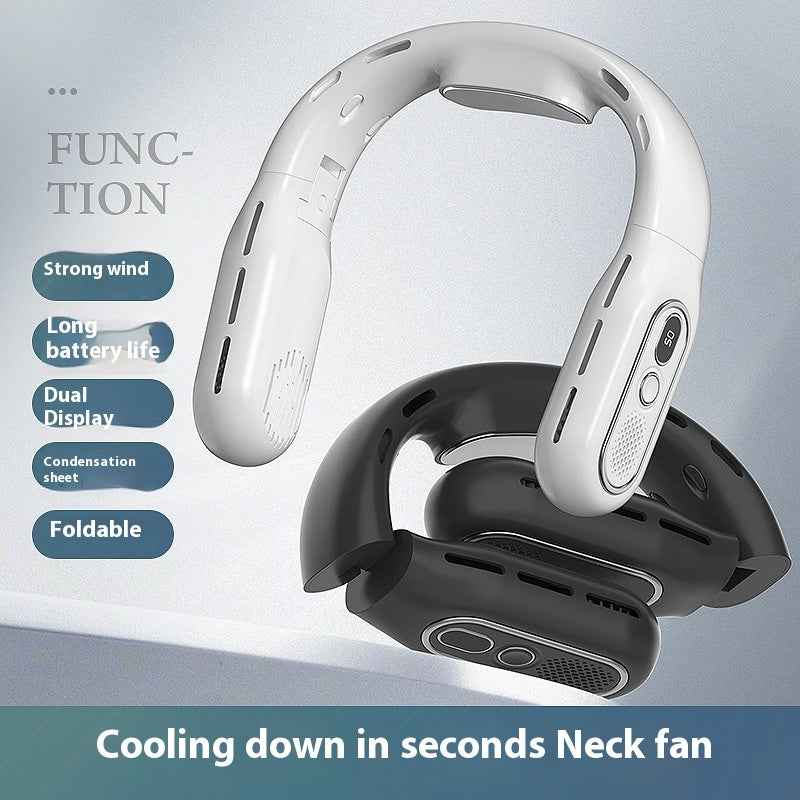 Leaf Less Portable Digital Display Folding Neck Hanging Fan