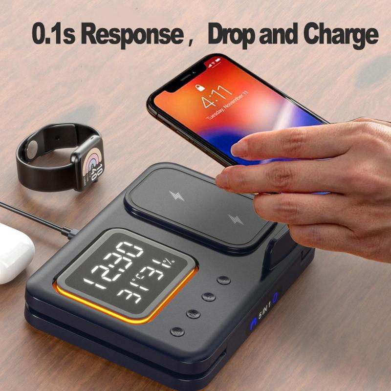 15W Wireless Chargers Stand 5 In1 LED Digital Alarm Clock Fast Charging Dock Station - BOSS MANGO