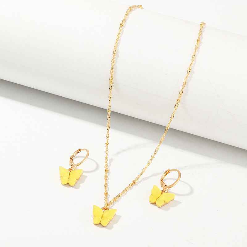 Creative Fashion Resin Butterfly Necklace And Earring Set - BOSS MANGO