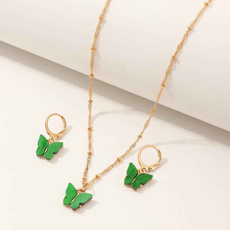 Creative Fashion Resin Butterfly Necklace And Earring Set - BOSS MANGO