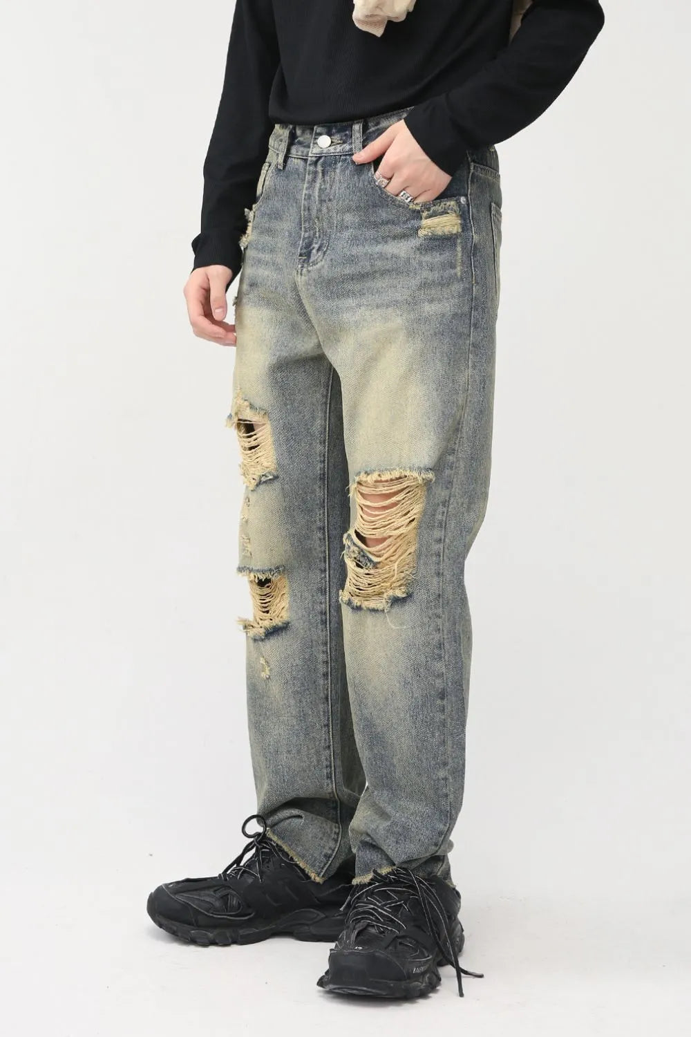 BOSS MANGO - Distressed Mid Rise Jeans with Pockets