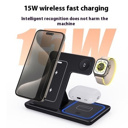 15W 3 In 1 LED Fast Wireless Charger Stand Foldable Charging Station For Smart Phone 15 14 13 12 11 IWatch 9 8 7 6 5 Airpods Pro - BOSS MANGO