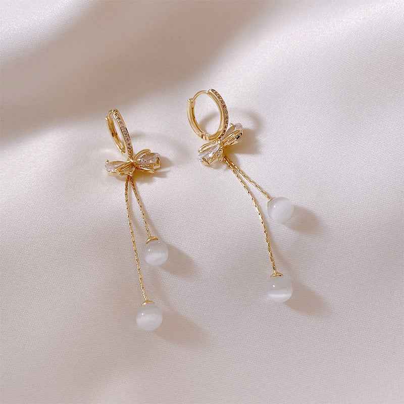 Fashion Women's Alloy Bow Cat's Eye Earrings - BOSS MANGO