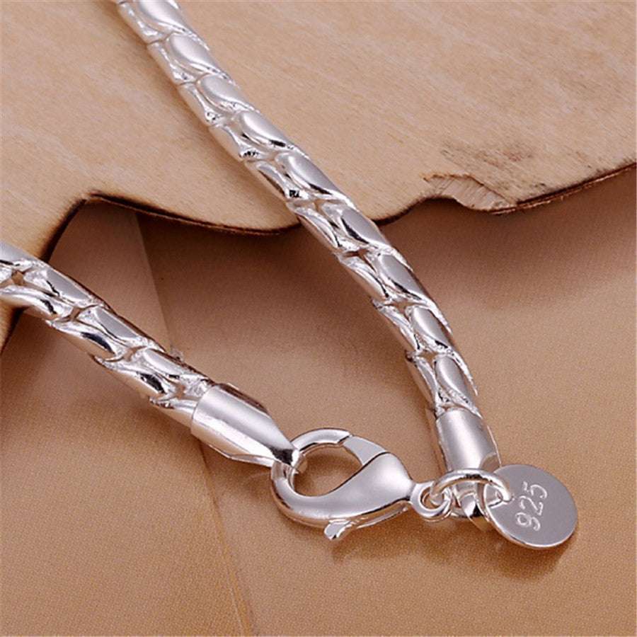 925 Silver Plated Fashion Solid Round Snake Bracelet