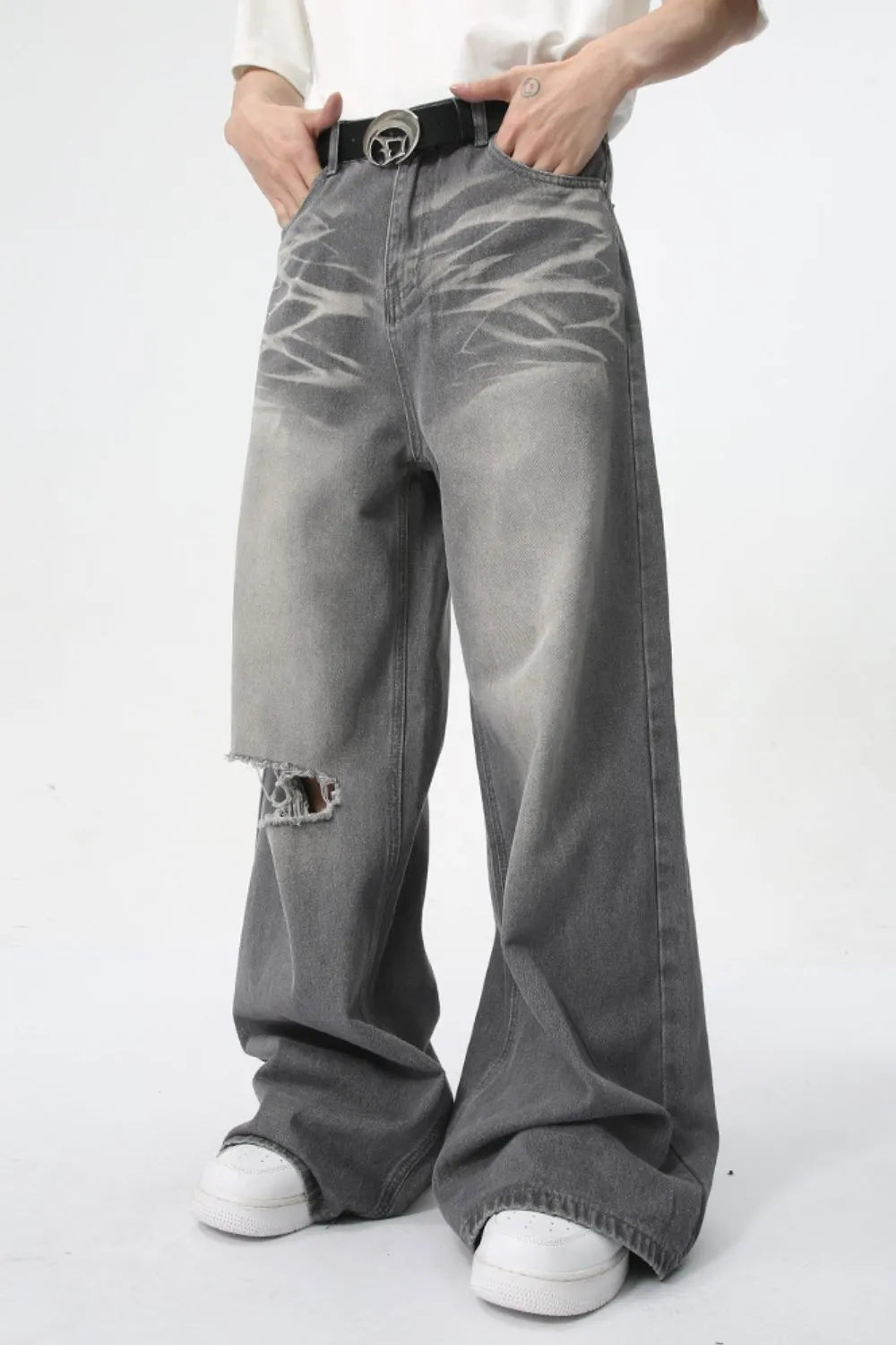 BOSS MANGO - Distressed Wide Leg Jeans with Pockets