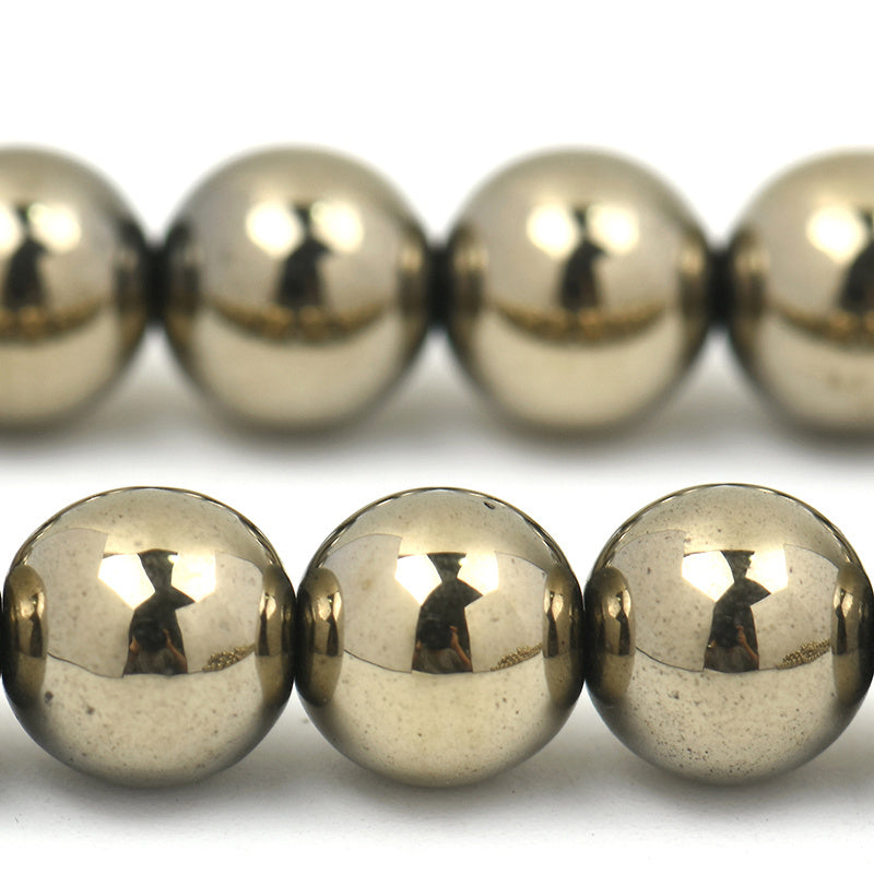 Electroplated Pyrite Glossy Round Beads - BOSS MANGO