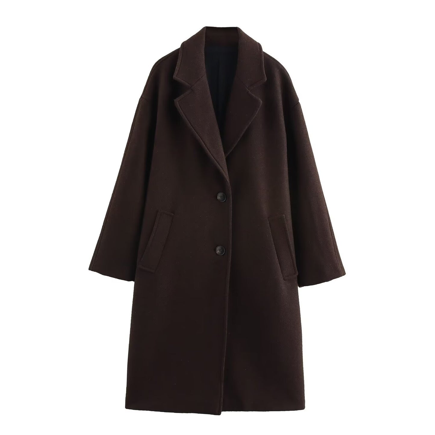 Flip collar long woolen coat jacket