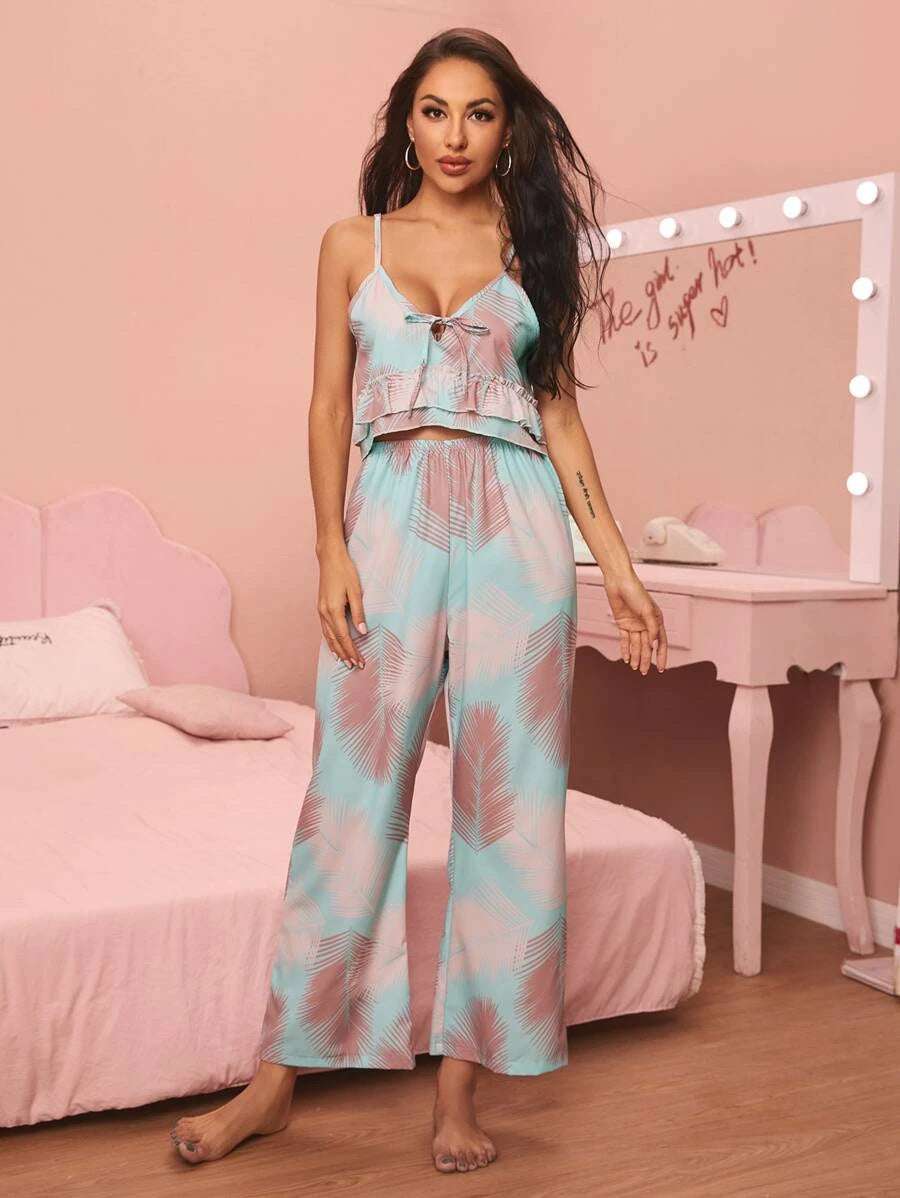 V-neck Sling Print Comfortable Pajama Set