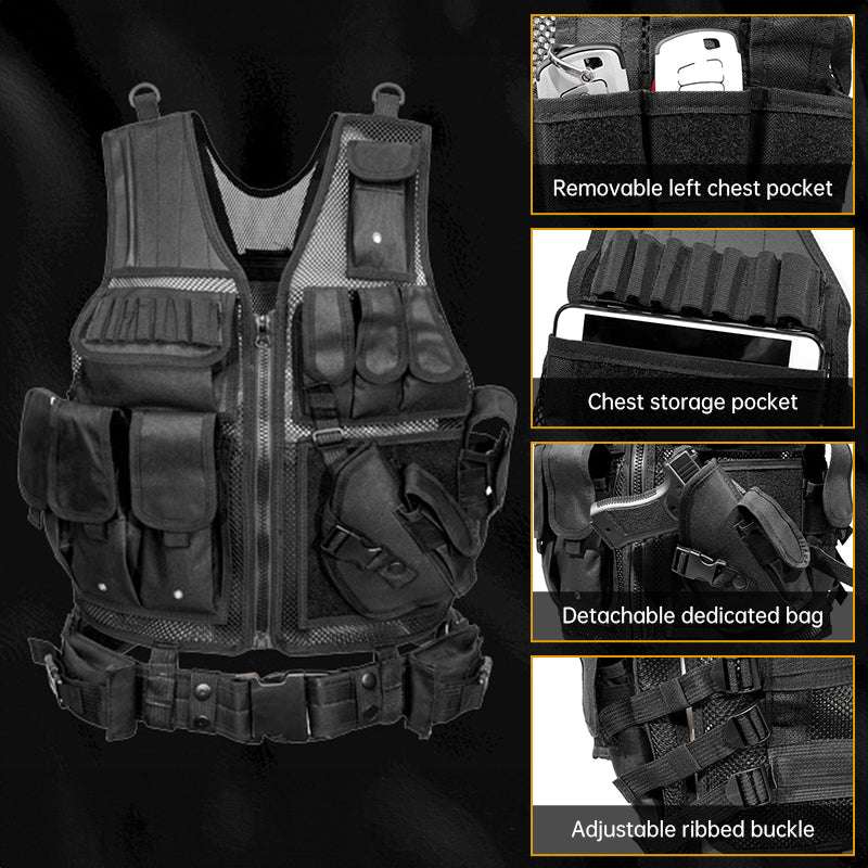 Tactical Vest for Men, Airsoft Vest, Black Molle Vest and Cap Protective Equipment, Tactical Airsoft Gear