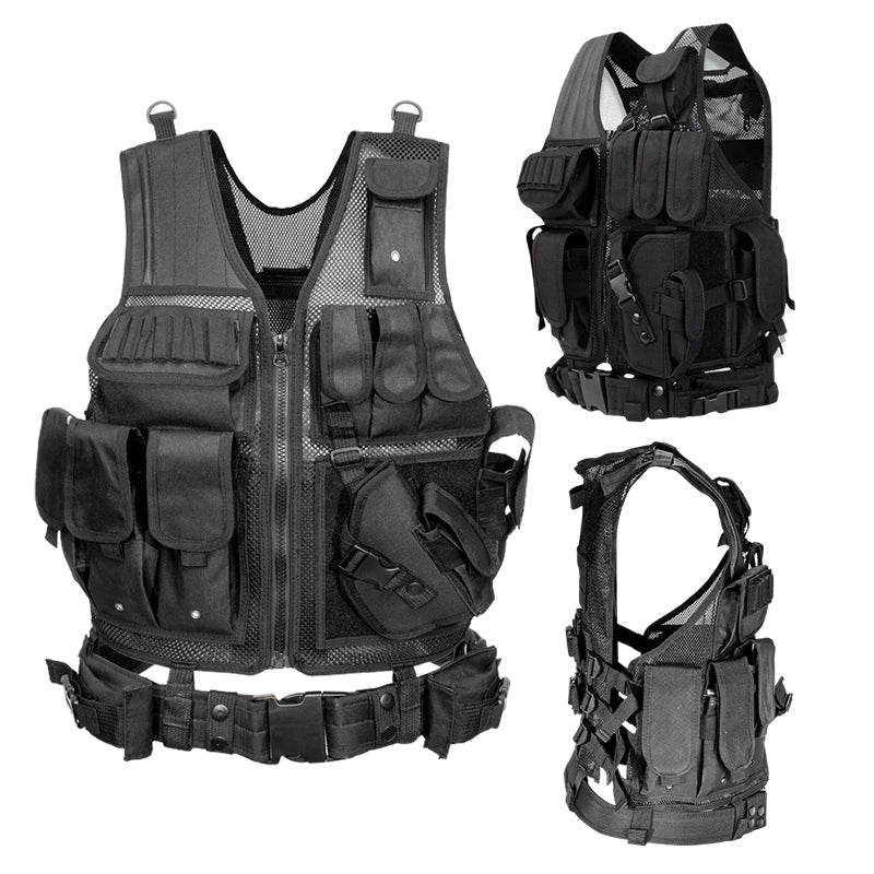 Tactical Vest for Men, Airsoft Vest, Black Molle Vest and Cap Protective Equipment, Tactical Airsoft Gear