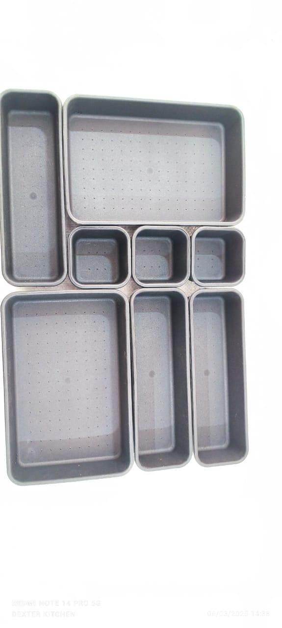 8-Piece Desk Drawer Organizer Set - Interlocking Storage Trays for Office, Kitchen &amp; Bathroom - Black Plastic Drawer Dividers &amp; Storage Bins 5192752786