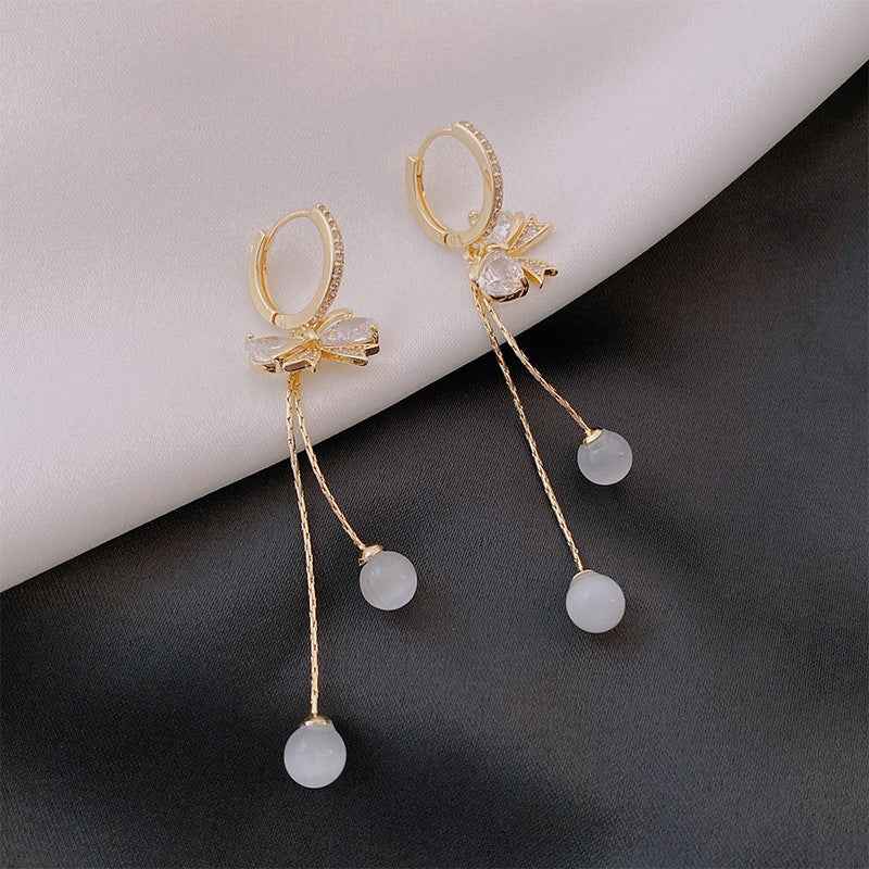 Fashion Women's Alloy Bow Cat's Eye Earrings - BOSS MANGO