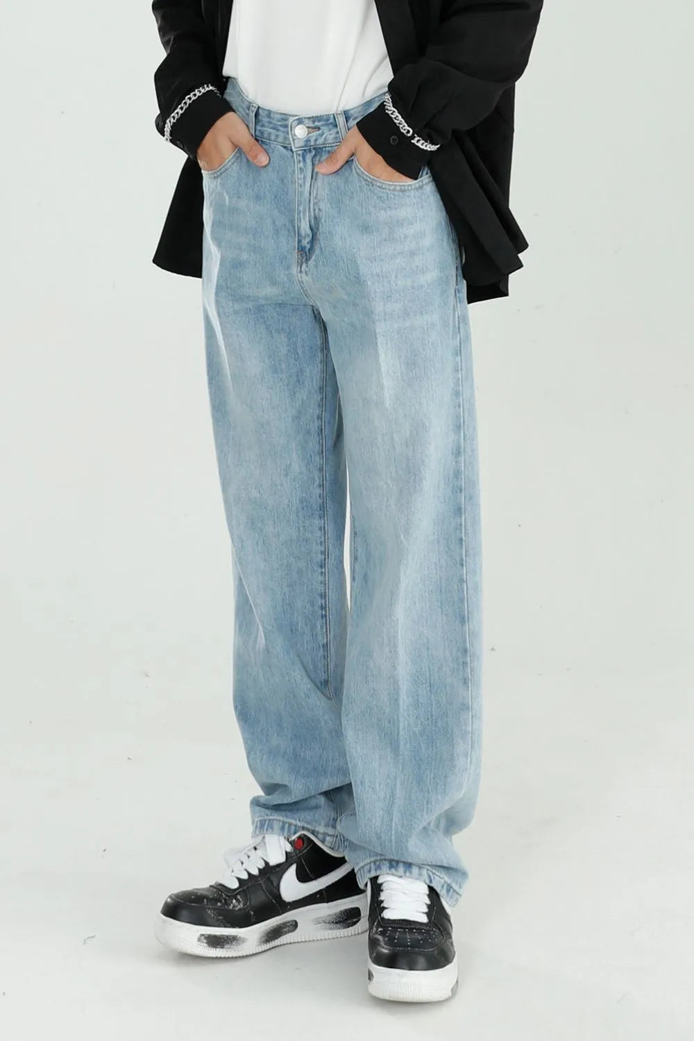 BOSS MANGO - Mid Rise Wide Straight Jeans with Pockets